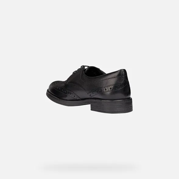 Geox Kids Agata Smooth Leather School Shoes - Black