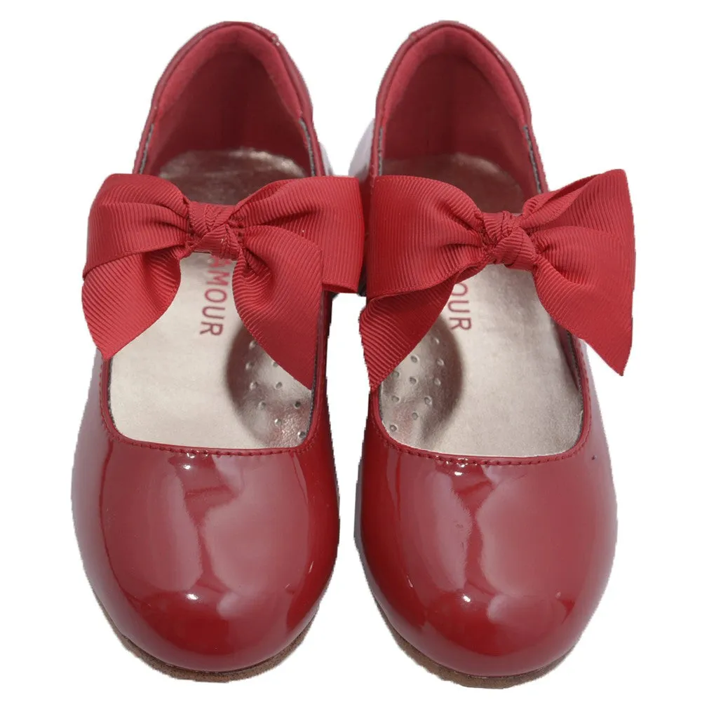 Girls Red Grosgrain Bow Flats Dress Shoes 5 Toddler-4 Kids