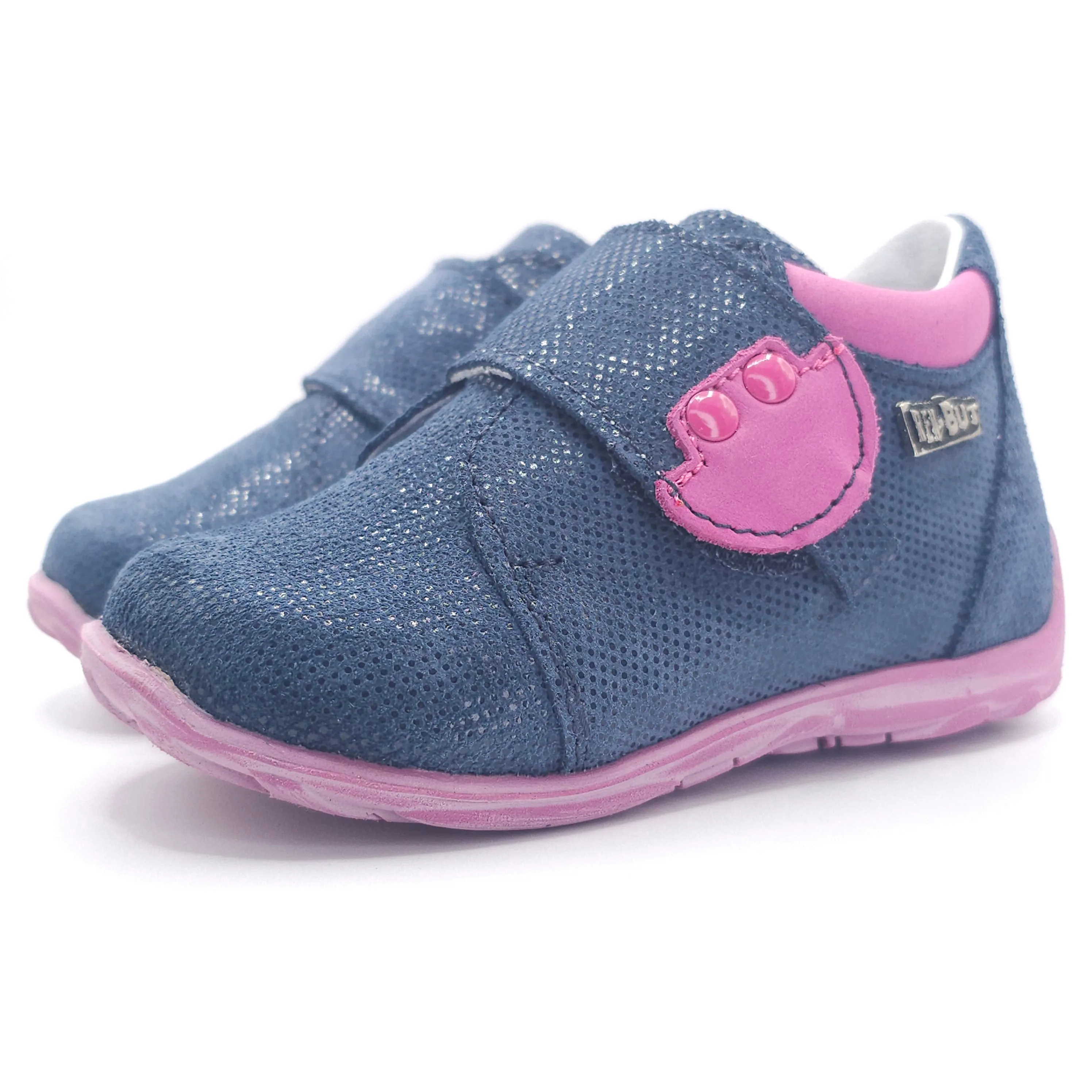 Girls Velcro Shoe In Navy and Pink