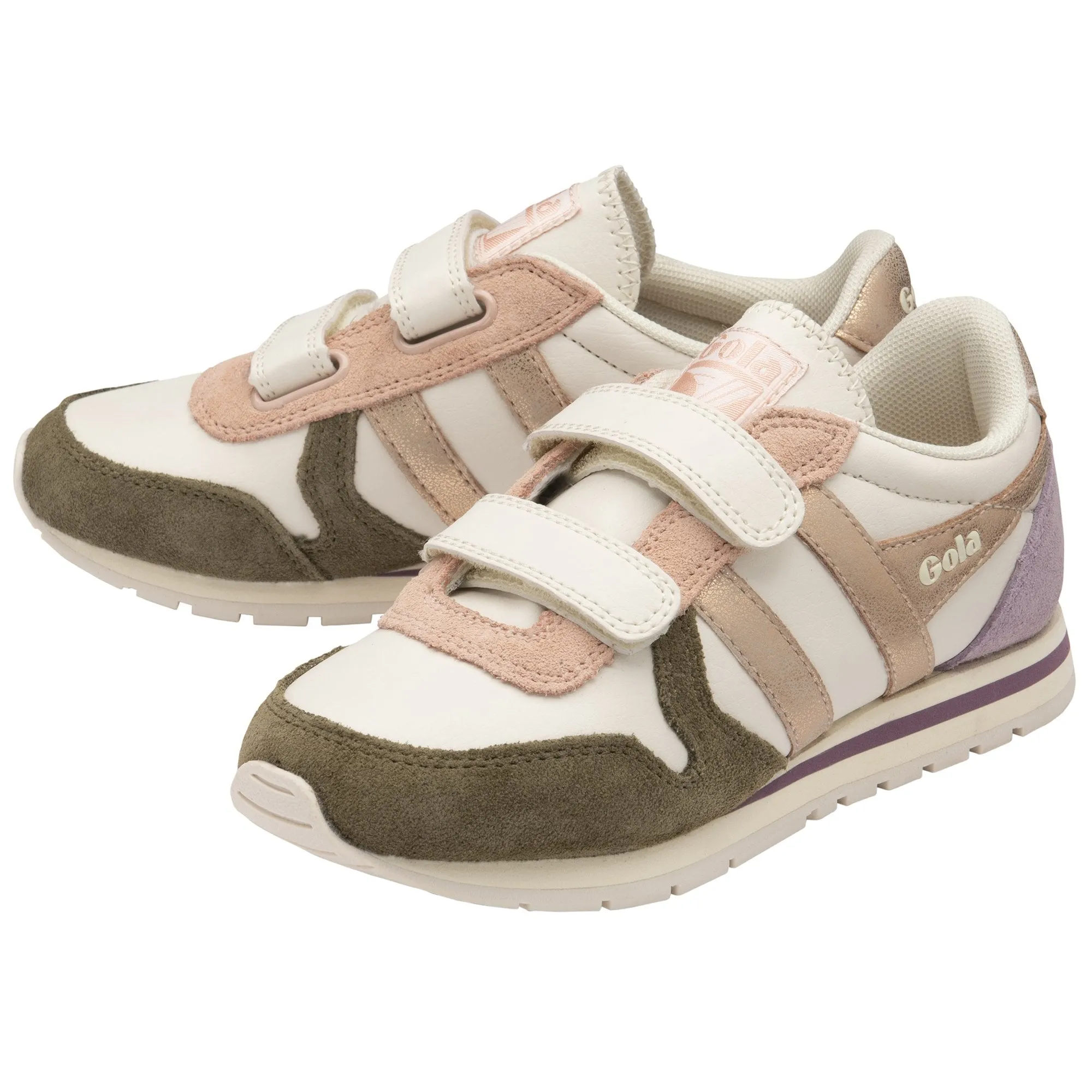 Gola Girls Trainer Dayton Quadrant Strap Off White/Khaki/Rose Gold/Lily