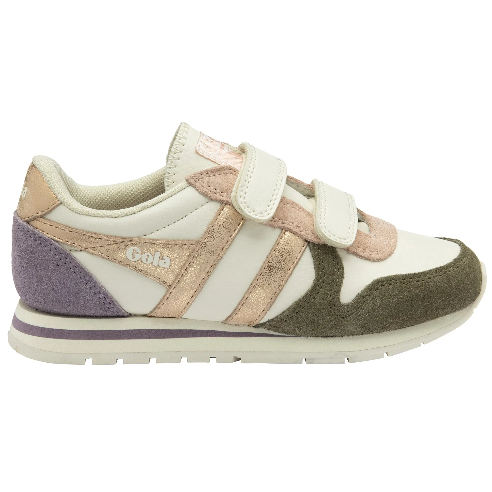 Gola Girls Trainer Dayton Quadrant Strap Off White/Khaki/Rose Gold/Lily