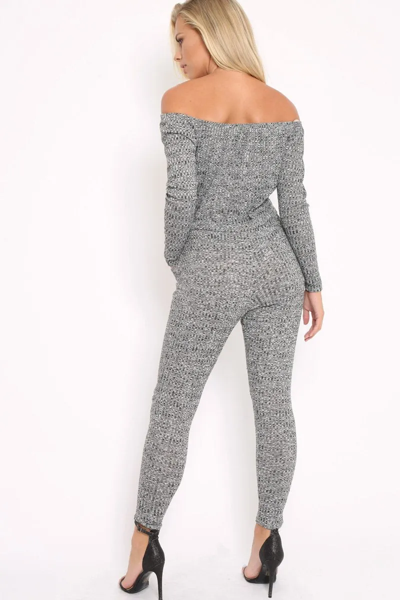 Grey Ribbed Rip Knee Jumpsuit - Chyna