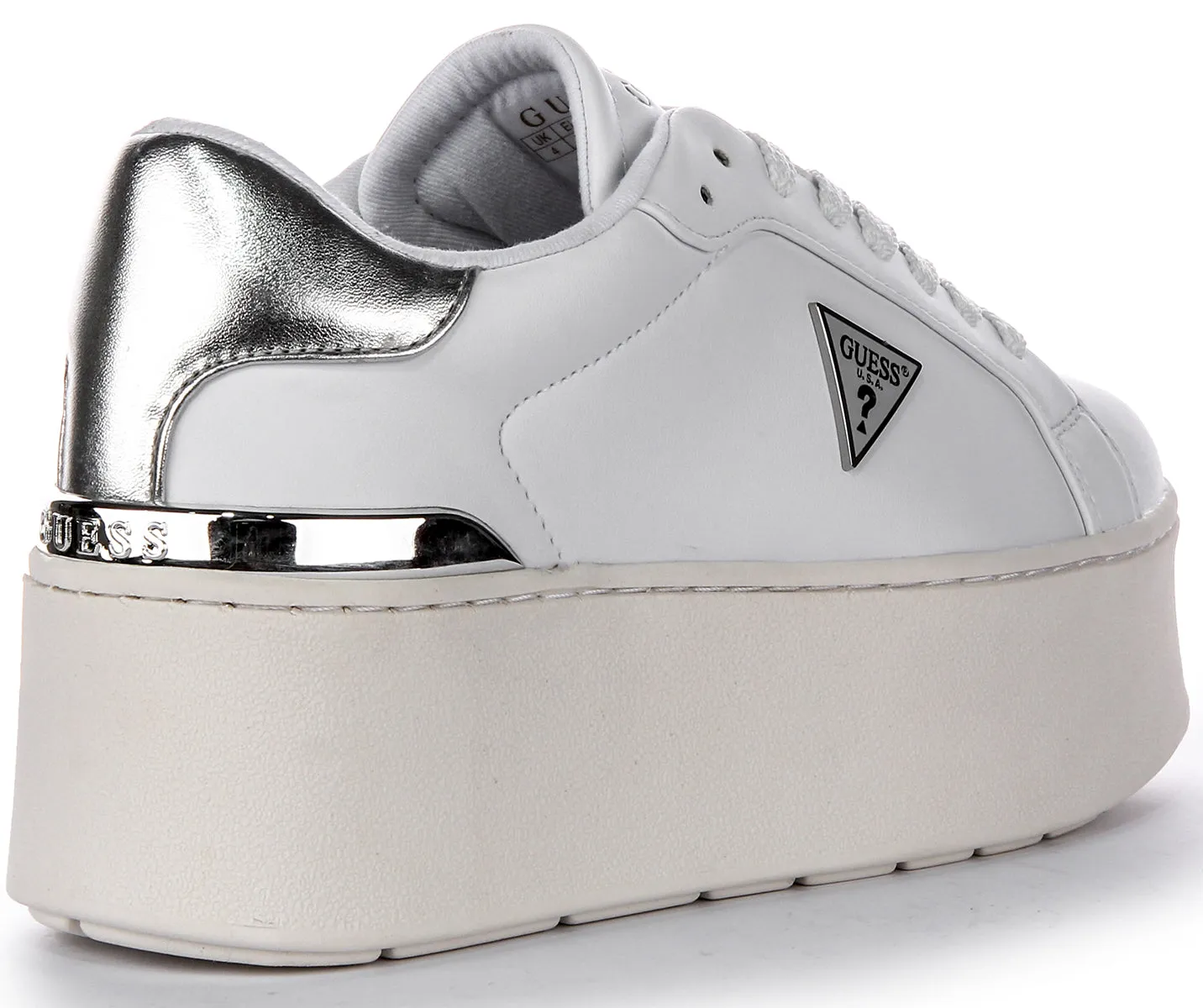 Guess Willen Platform In White Silver