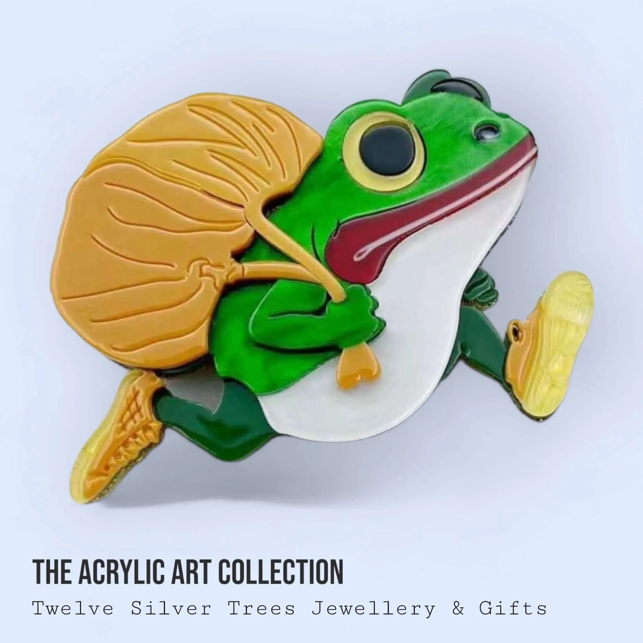 Handmade Acrylic Art Brooch - The Sprinting Frog