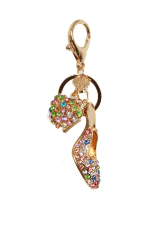 Heel and Heart Diamante Bag Charm Keyring