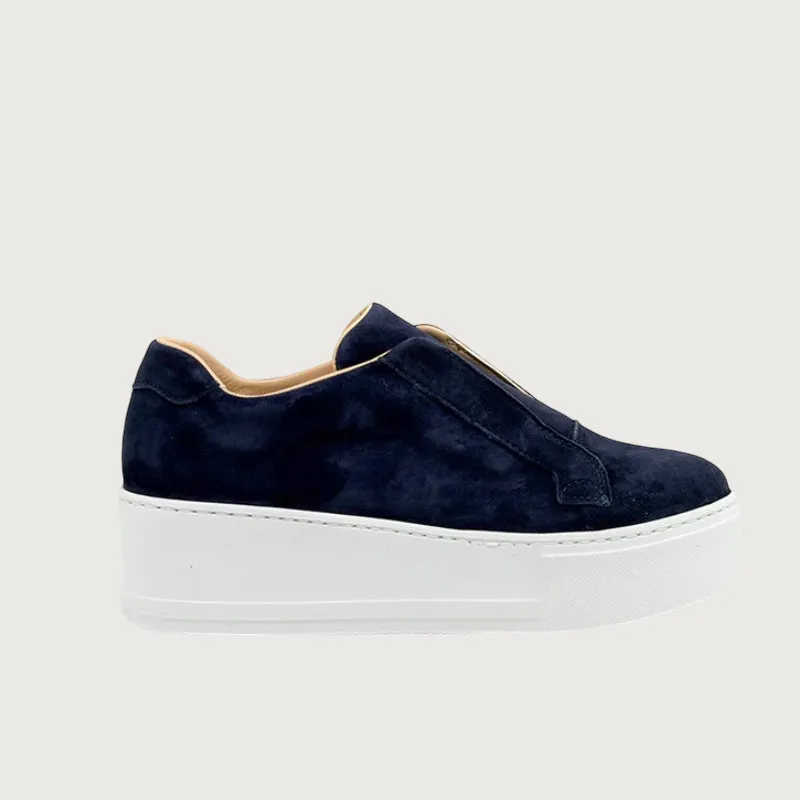 Jane Galland Navy Suede Flatform Laceless Trainers