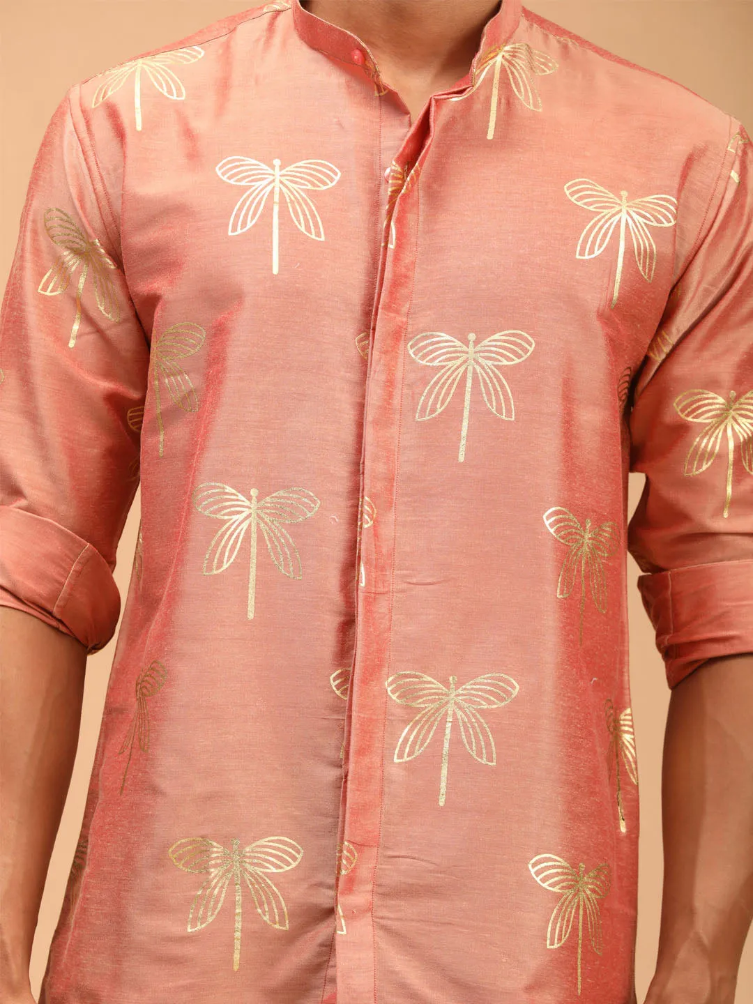 Jashvi Men's Pink Foil Print Shirt