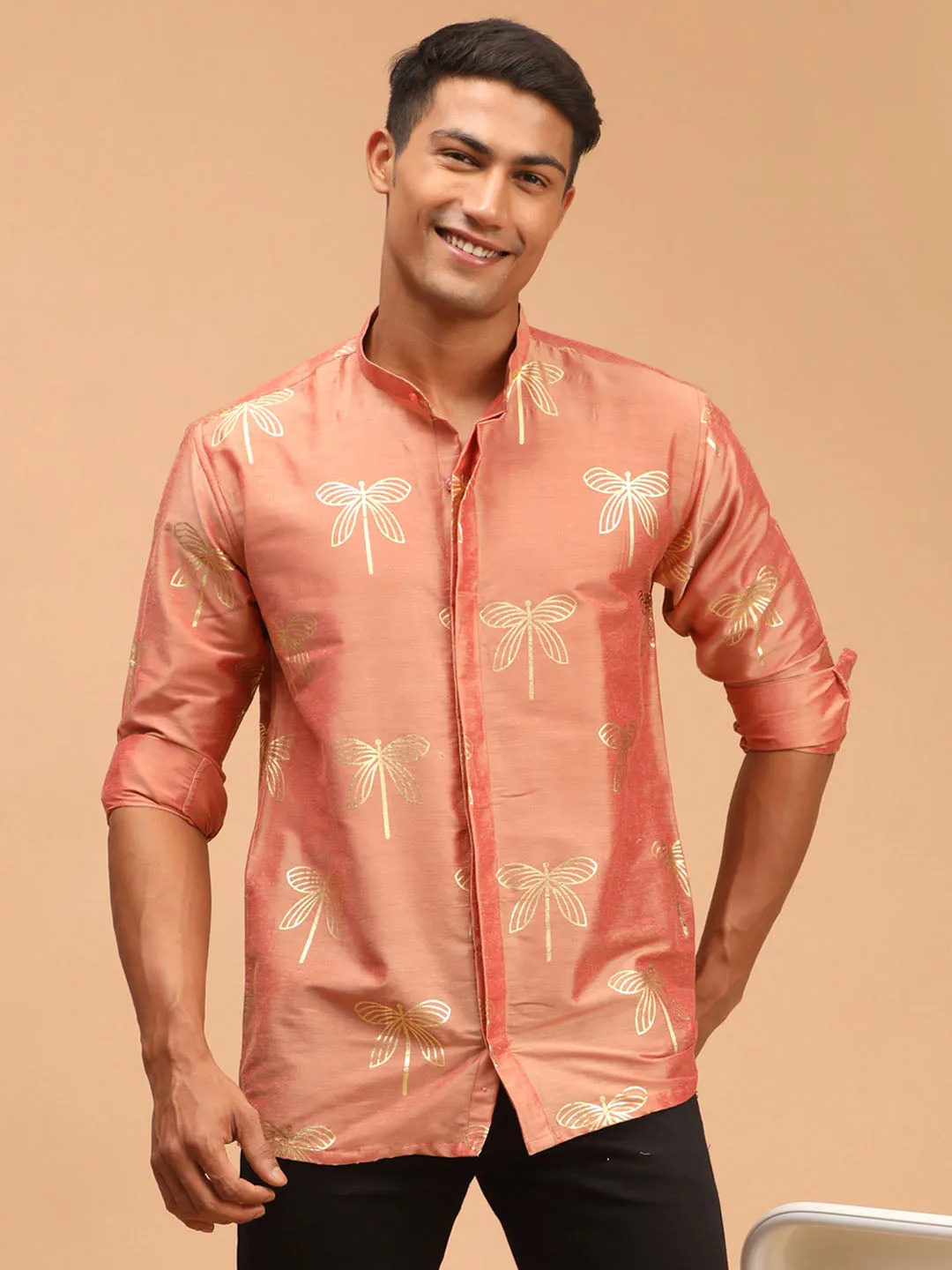 Jashvi Men's Pink Foil Print Shirt