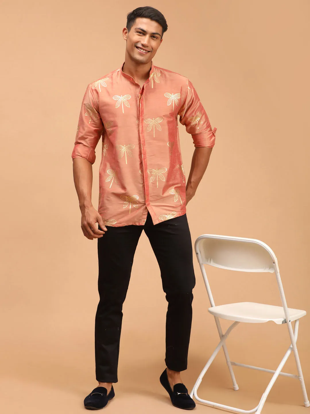 Jashvi Men's Pink Foil Print Shirt