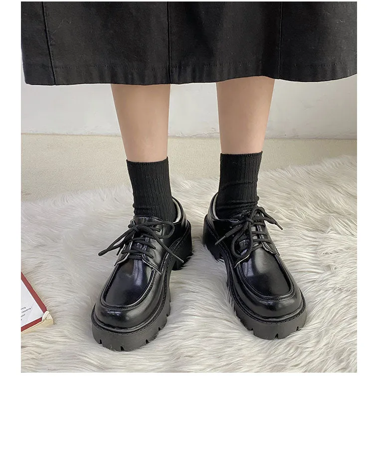 Joskaa Back To School Uniform Shoes Small Leather Shoes Female British Girl Japanese Wild Black Retro Mary Jane Shoes Lolita Platform Shoes Low Hee