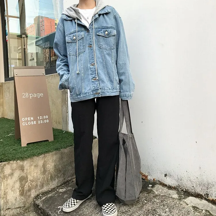 Joskaa New Autumn Winter Women Denim Jeans Jacket Outerwear Hooded High Street Fashionable Korean Style Oversized Wild Tops JK8303