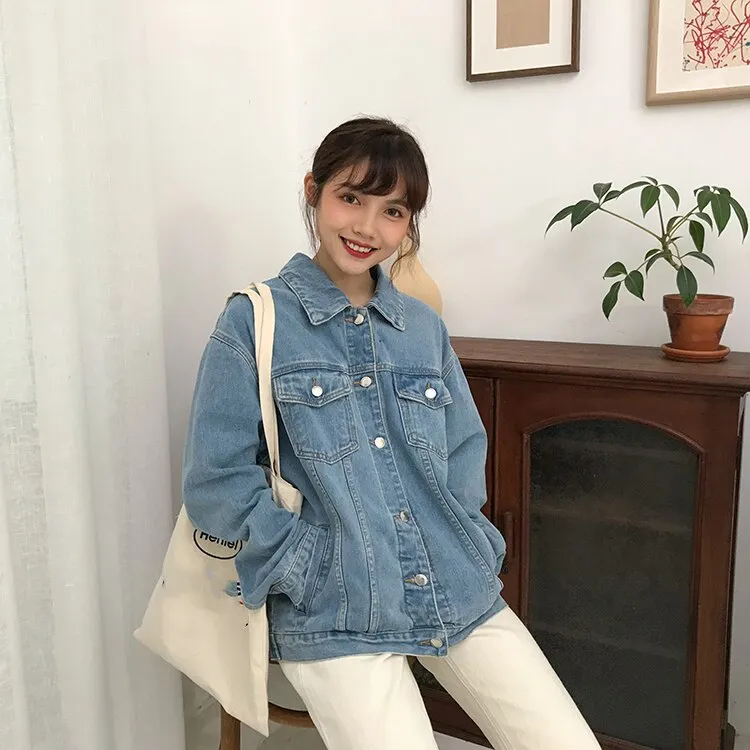 Joskaa New Autumn Winter Women Denim Jeans Jacket Outerwear Hooded High Street Fashionable Korean Style Oversized Wild Tops JK8303