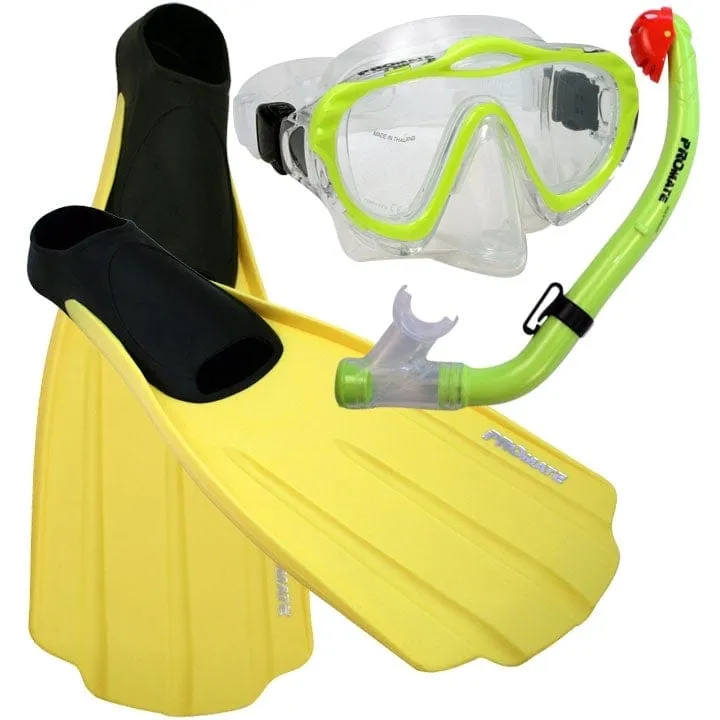 Junior Snorkeling Scuba Diving PURGE Mask DRY Snorkel FULL FOOT Fins Set for kids - SCS0075