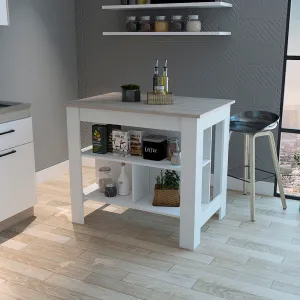 Kitchen Island Antibacterial Dozza, Three Shelves, Light Gray / White Finish