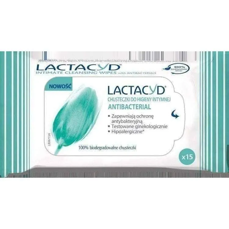 LACTACYD ANTIBACTERIAL wipes x 15 pieces bacterial infections within intimate spheres