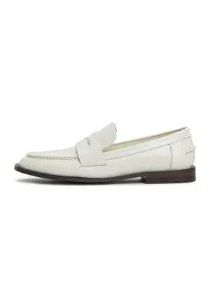 Leather Block Heeled Loafers - White