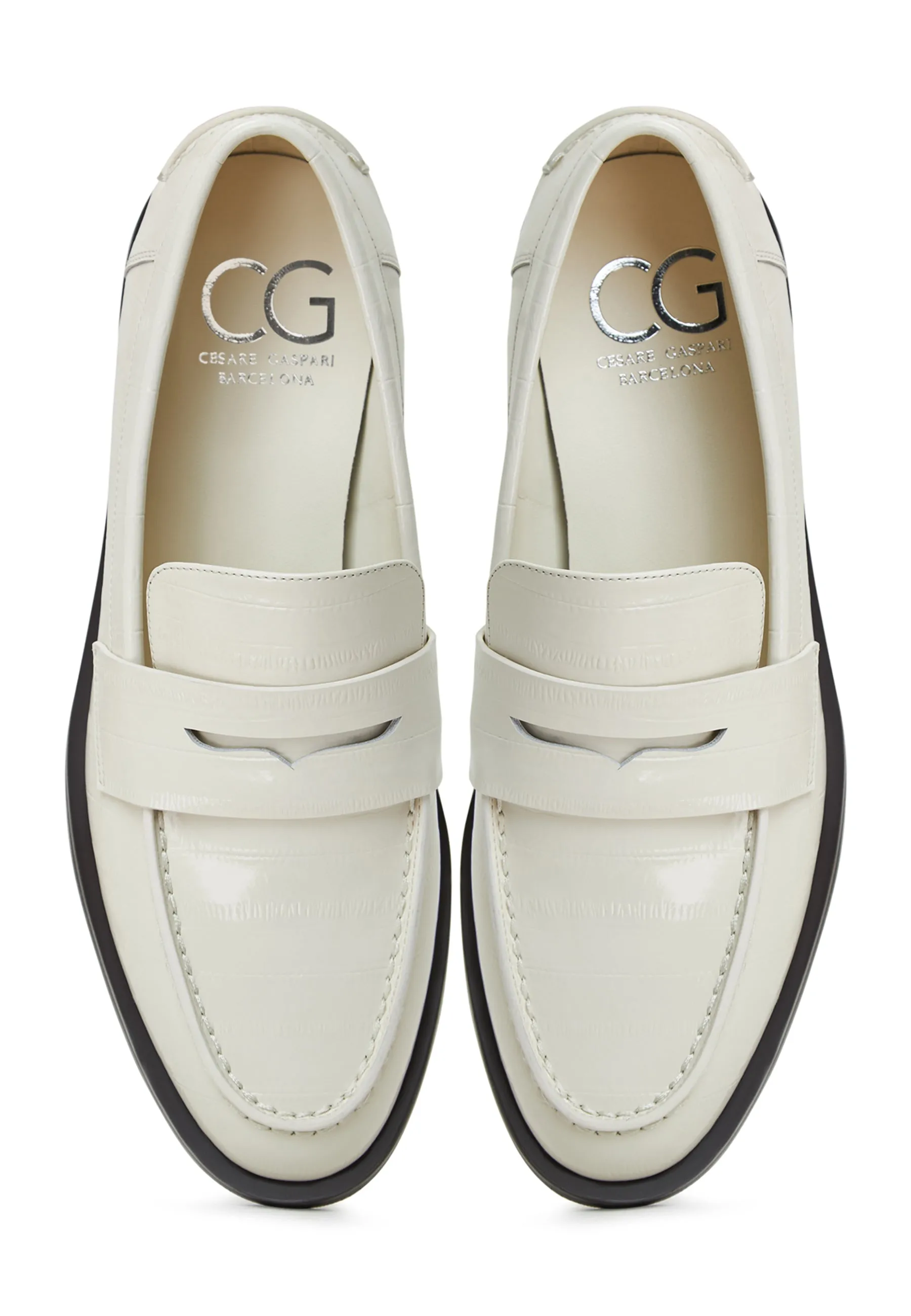 Leather Block Heeled Loafers - White