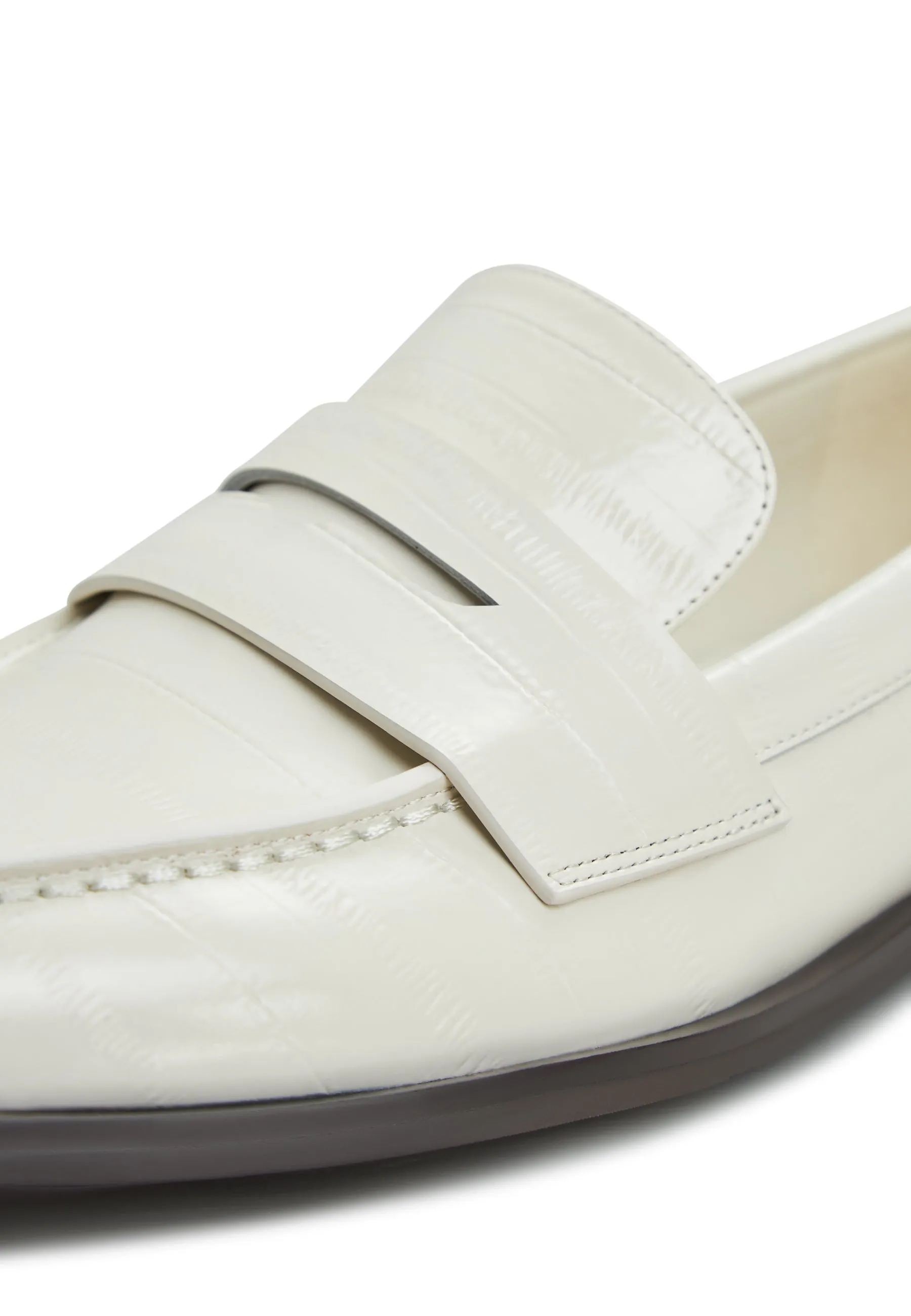 Leather Block Heeled Loafers - White