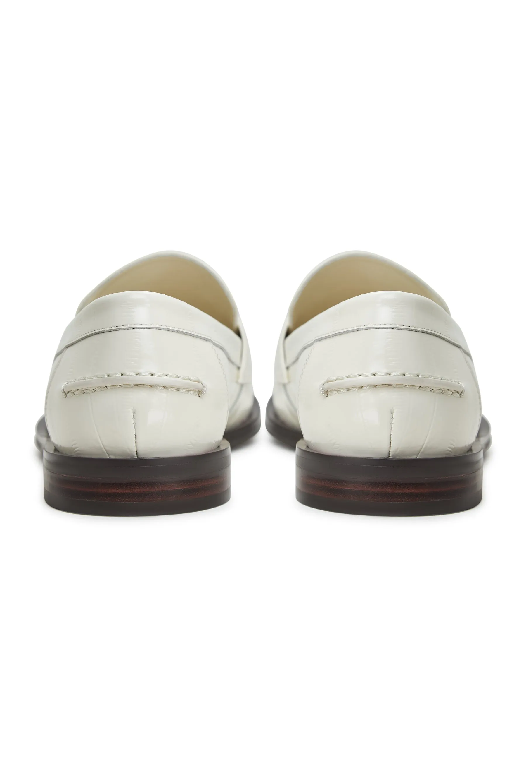 Leather Block Heeled Loafers - White