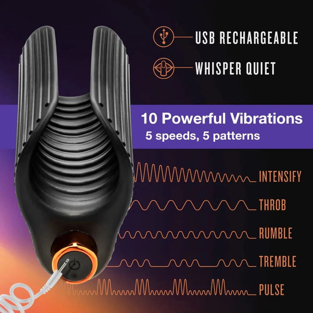 M Elite Platinum Wrapt 4 Inch Ribbed Vibrating Masturbator in Black