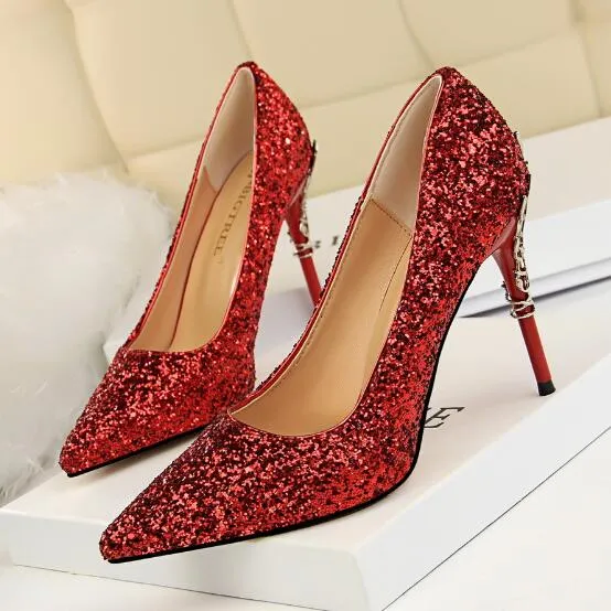 Magical Glittery Metal Embellised Heel Pumps Pointed Toe High Heels