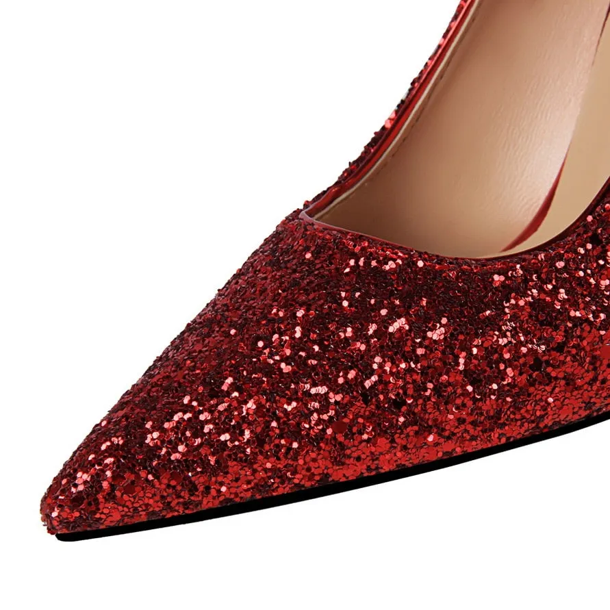 Magical Glittery Metal Embellised Heel Pumps Pointed Toe High Heels