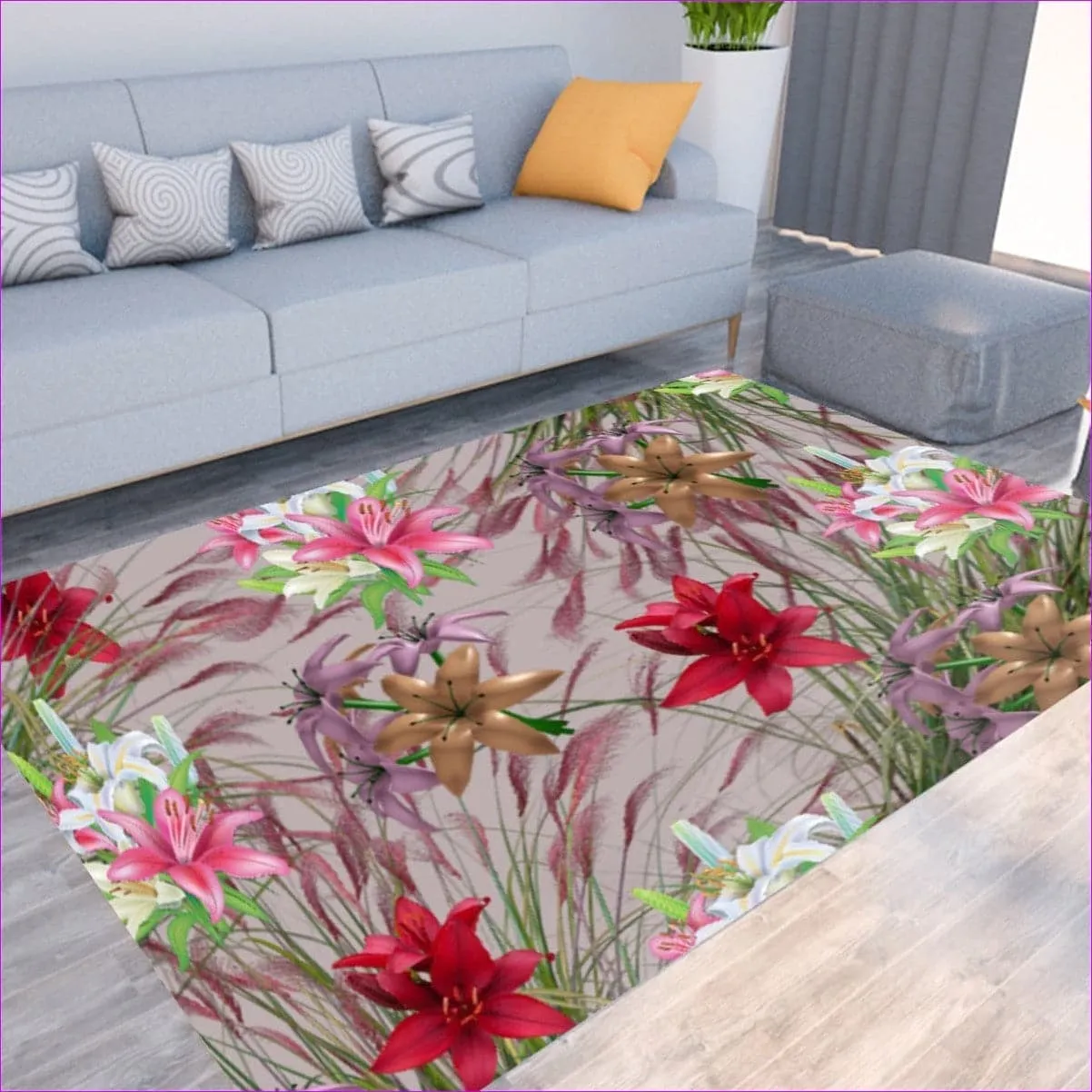 Mauve Gold Floral Foldable Rectangular Thickened Floor Mat