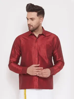 Men's Maroon Cotton Silk Blend Ethnic Shirt - Vastramay