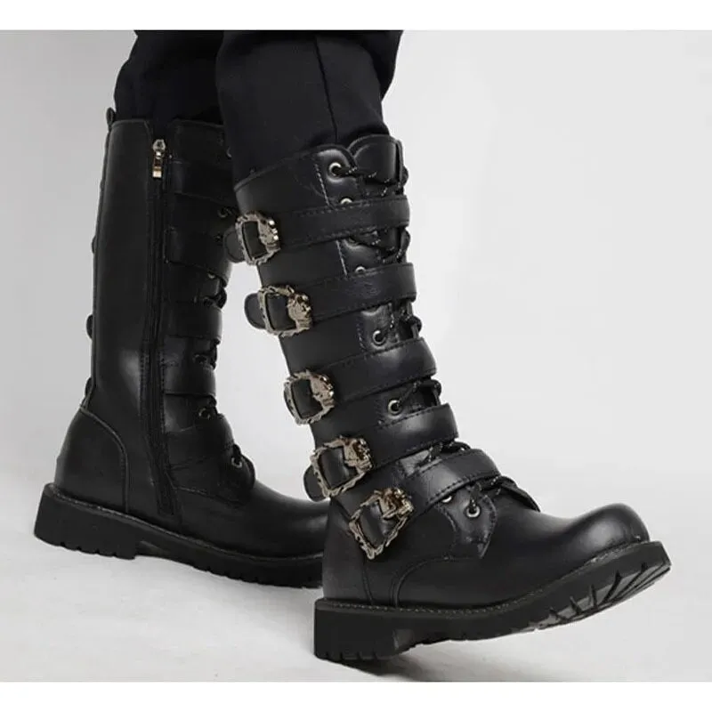 Mens Motorcycle Military Gothic Punk Boots