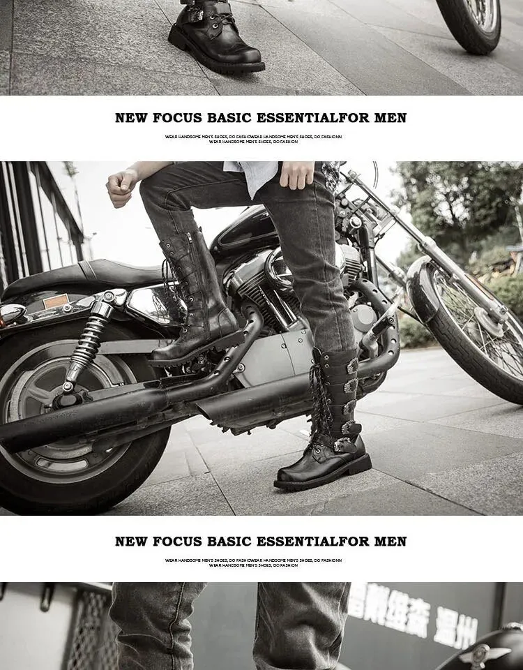 Mens Motorcycle Military Gothic Punk Boots