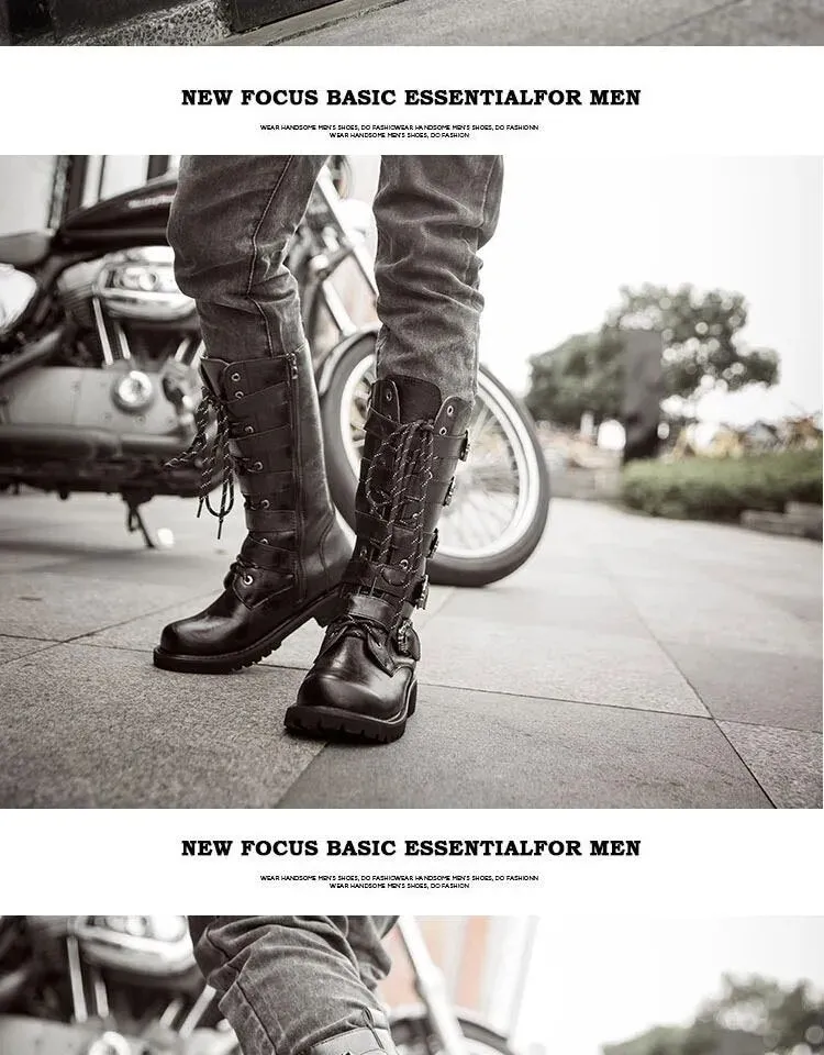 Mens Motorcycle Military Gothic Punk Boots