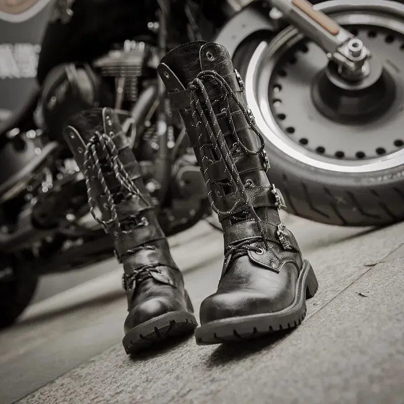 Mens Motorcycle Military Gothic Punk Boots