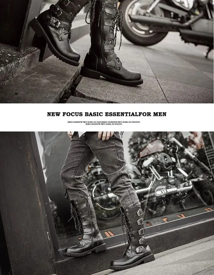 Mens Motorcycle Military Gothic Punk Boots