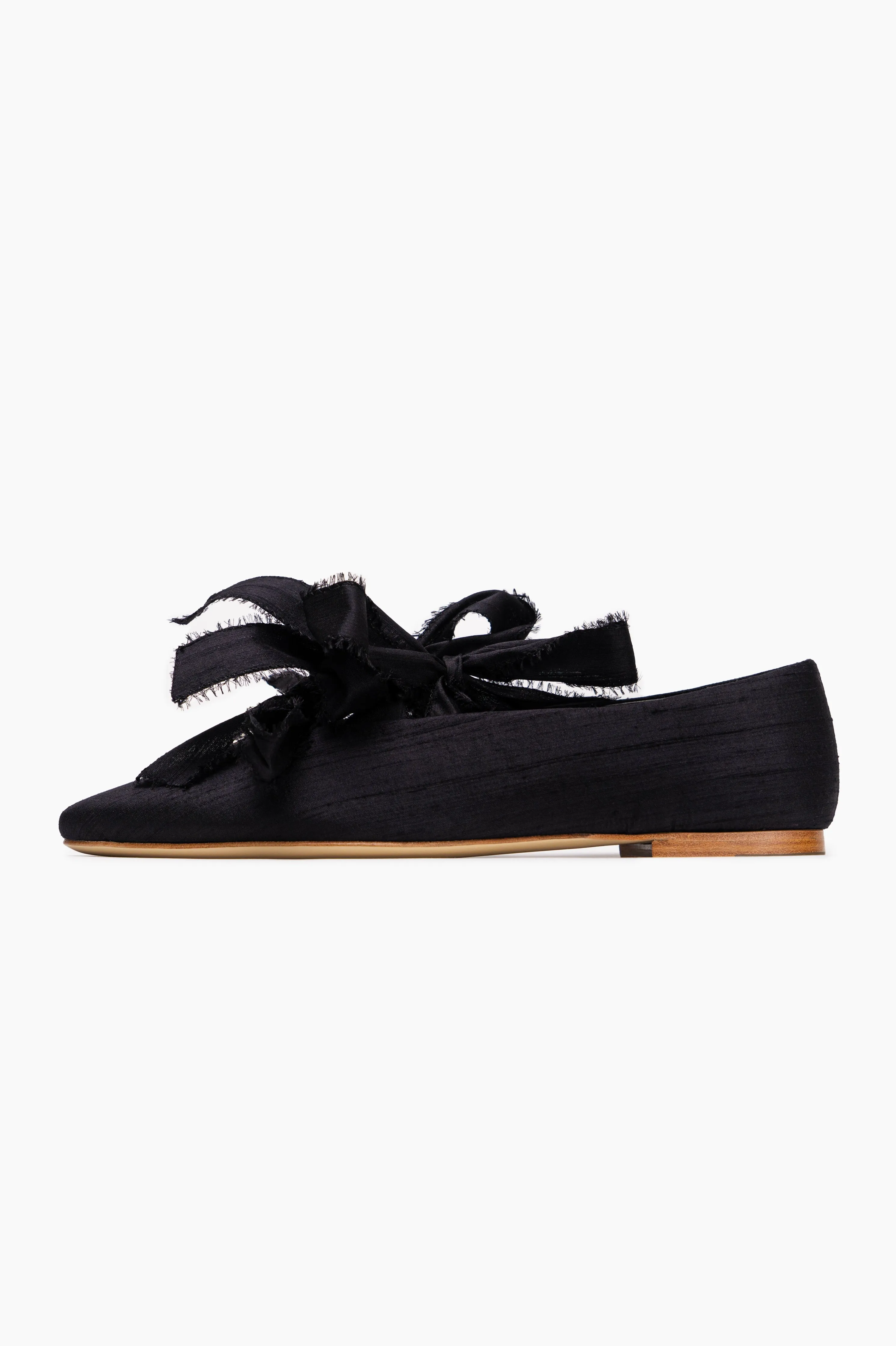 Mille-feuille Silk Flats with Bows in Black