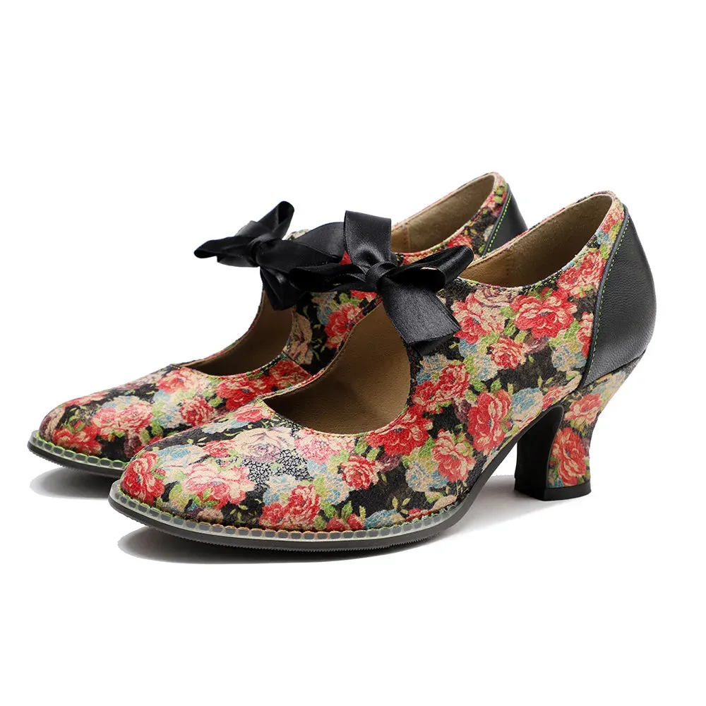 Moggy's Sweet Floral Print Pumps Shoes