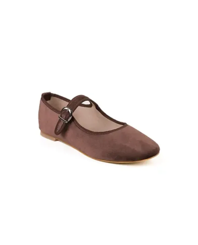 Moi London Brown Velvet Mary Jane Shoes