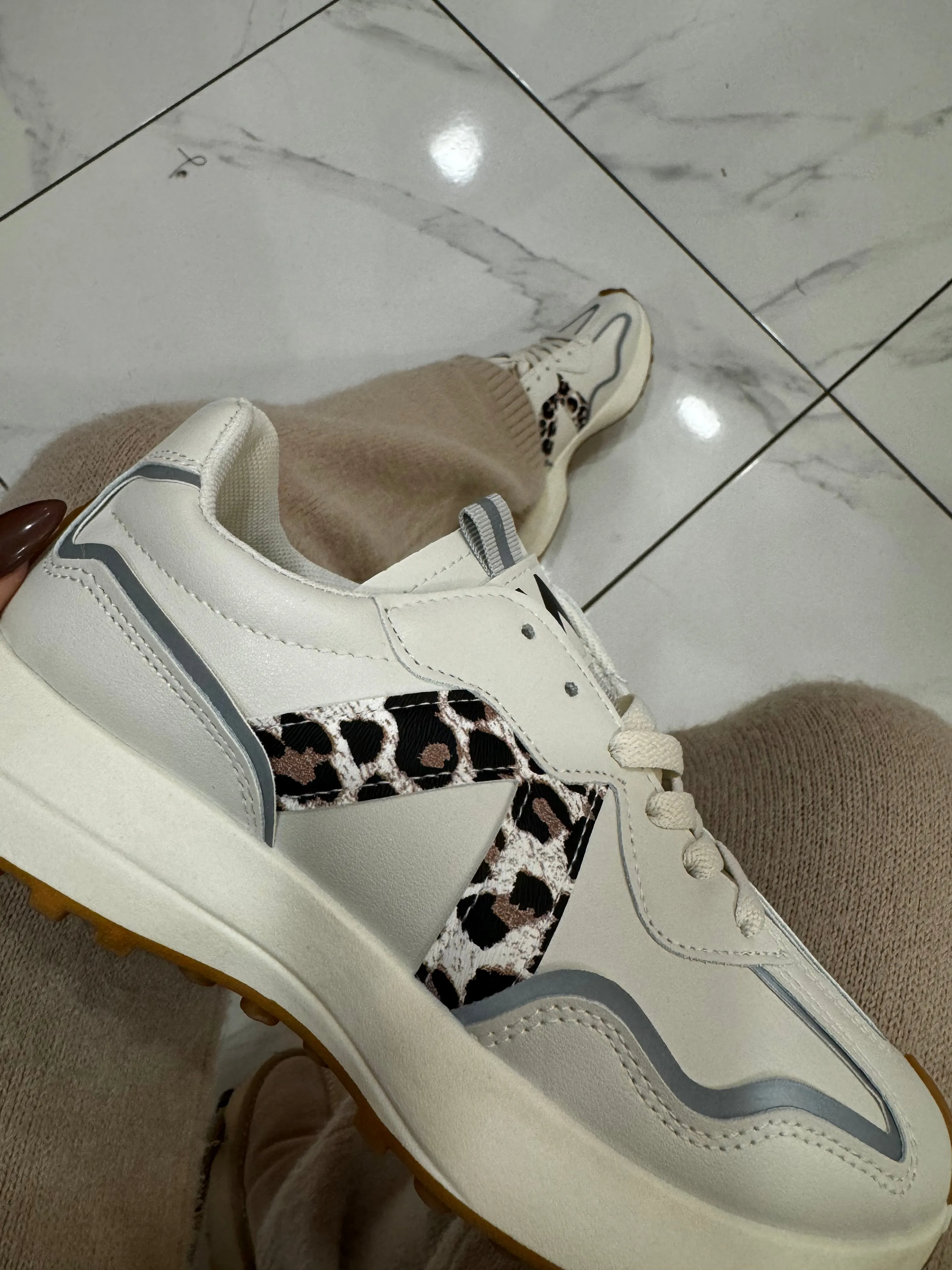 Nelli Leopard Print Nude Trainers