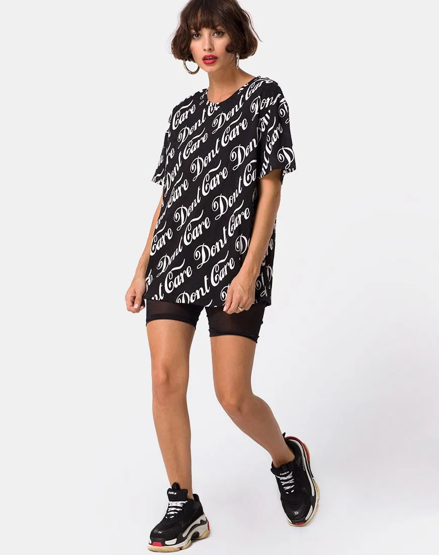 Oversize Basic Tee in Black Don’t Care Full Print by Mote