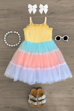 Pastel Rainbow Striped Tulle Dress