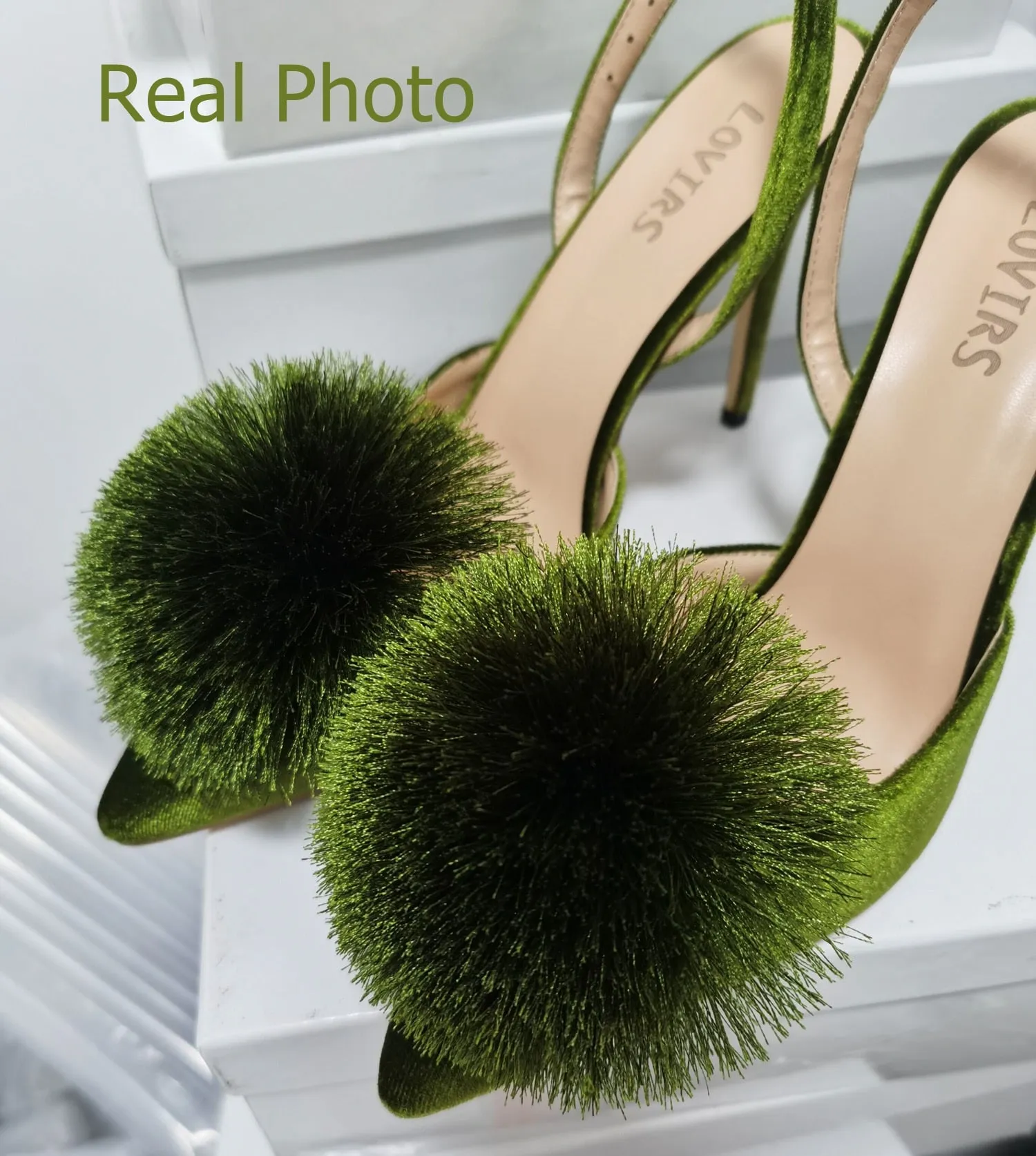 Pom Pom Slingback Stiletto Shoes