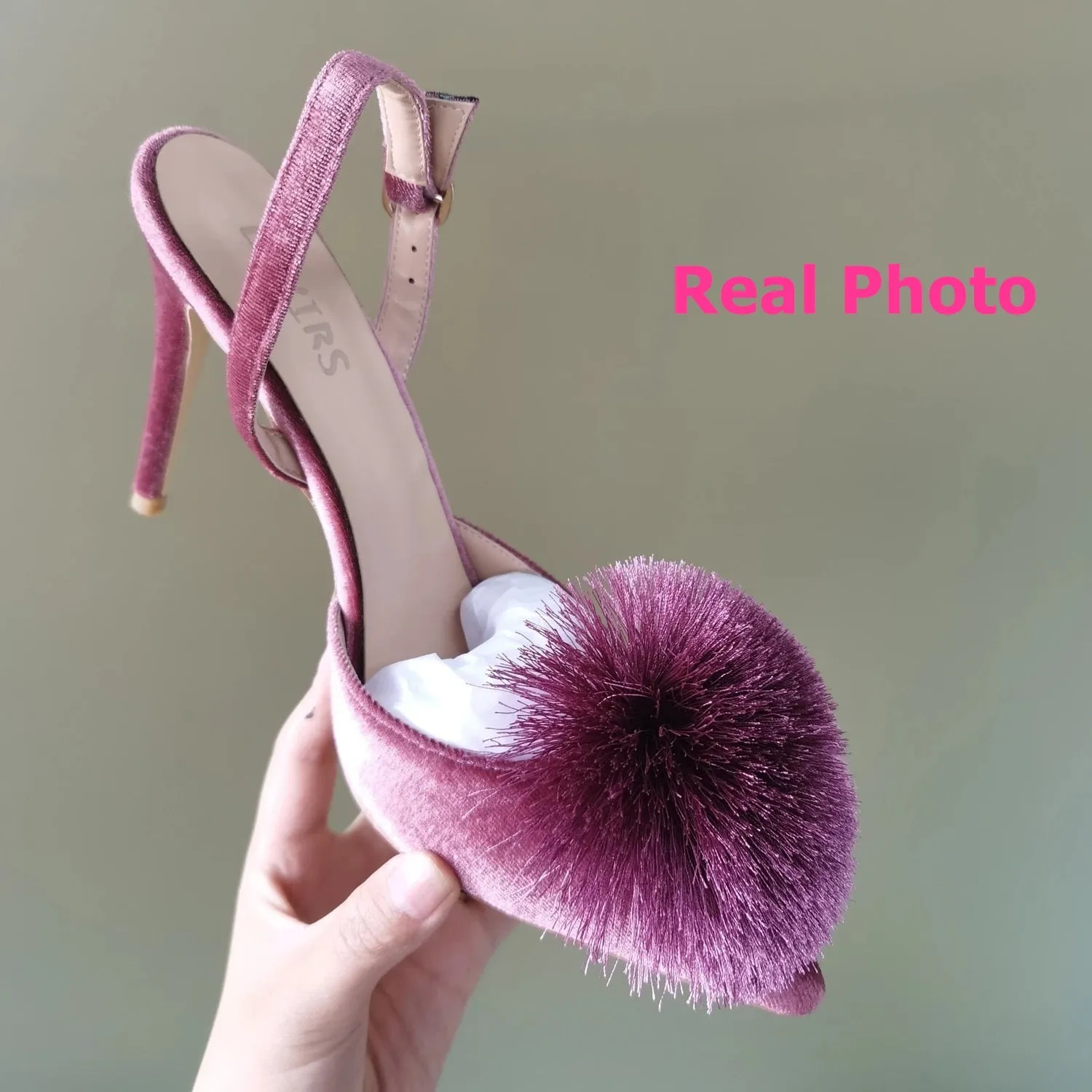 Pom Pom Slingback Stiletto Shoes