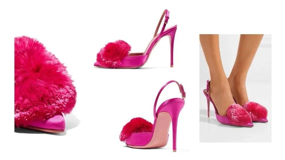 Pom Pom Slingback Stiletto Shoes