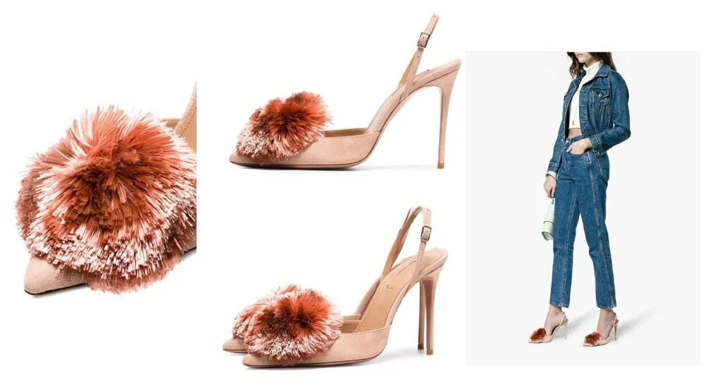 Pom Pom Slingback Stiletto Shoes