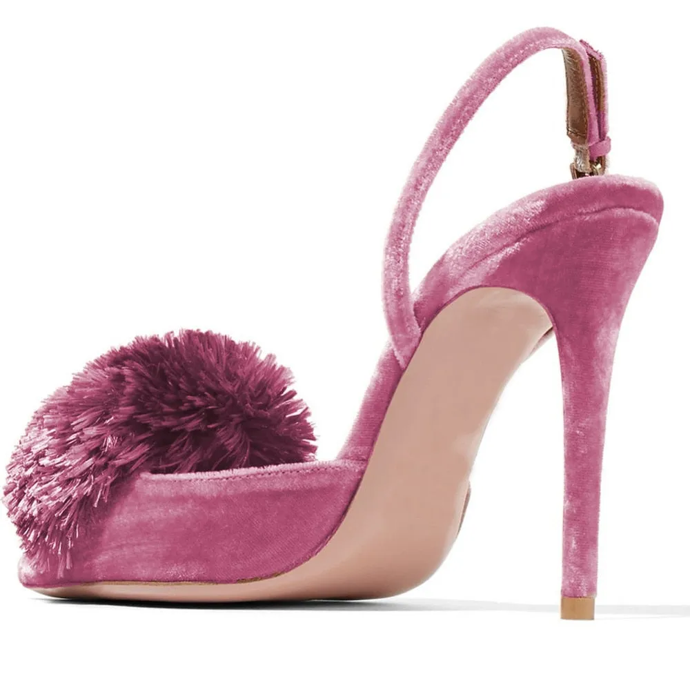 Pom Pom Slingback Stiletto Shoes