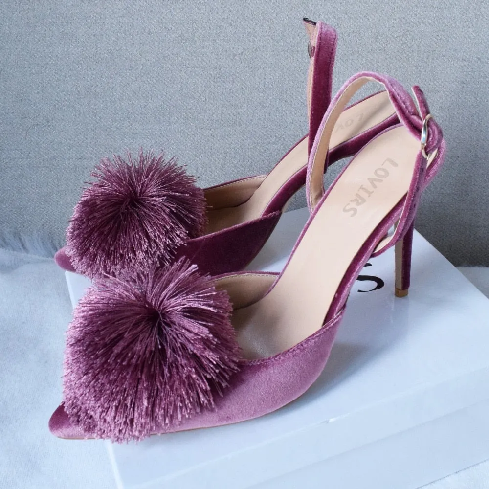 Pom Pom Slingback Stiletto Shoes