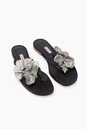 Poppies Silk Slides in Black and Grey