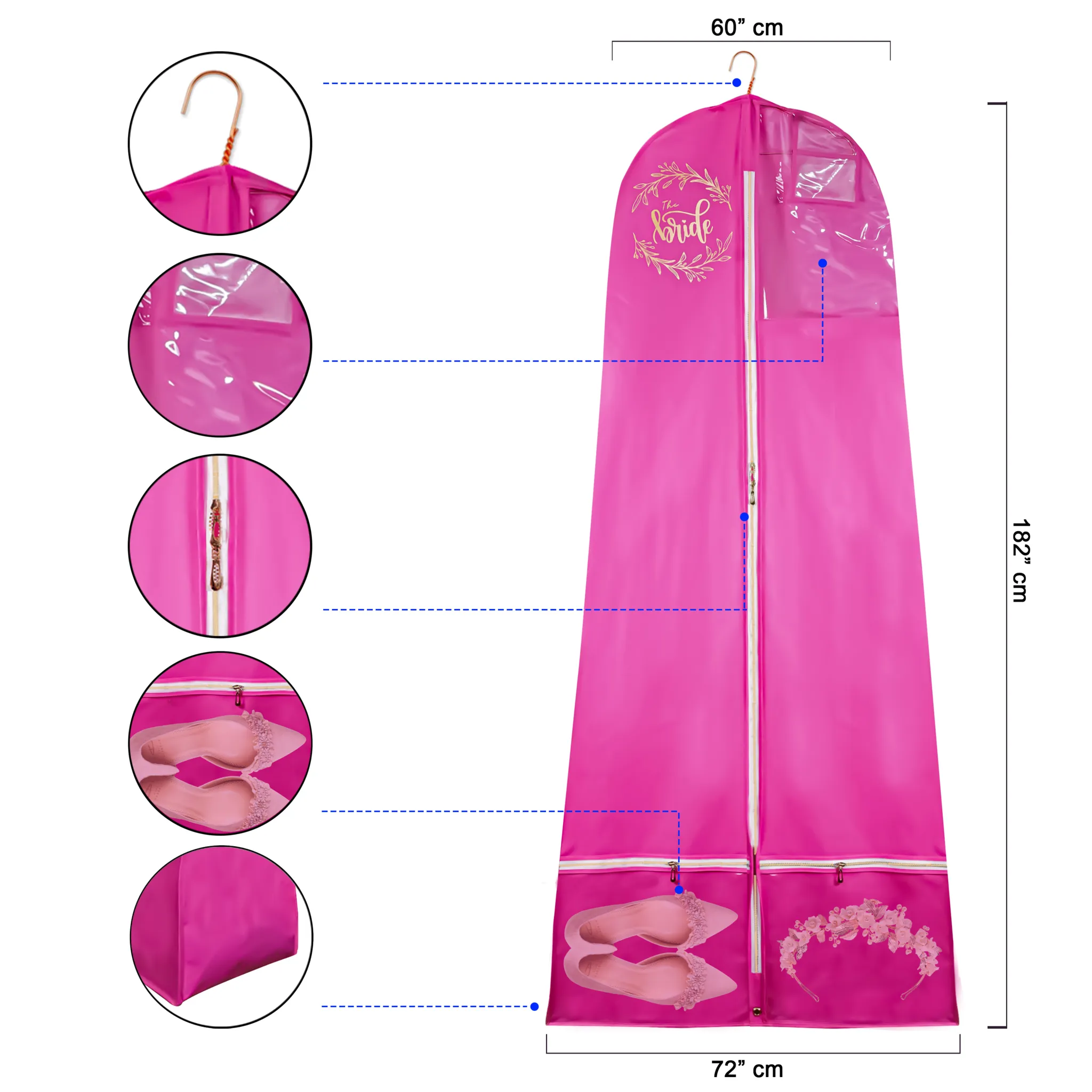 Premium Lehenga Gown Cover 10" Gusset - PINK