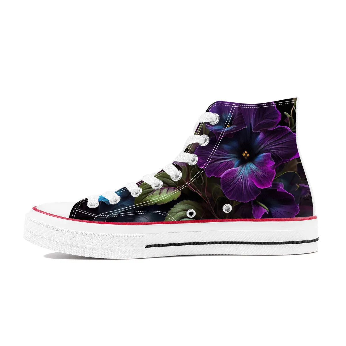 Purple Hibiscus High Top Canvas Shoes