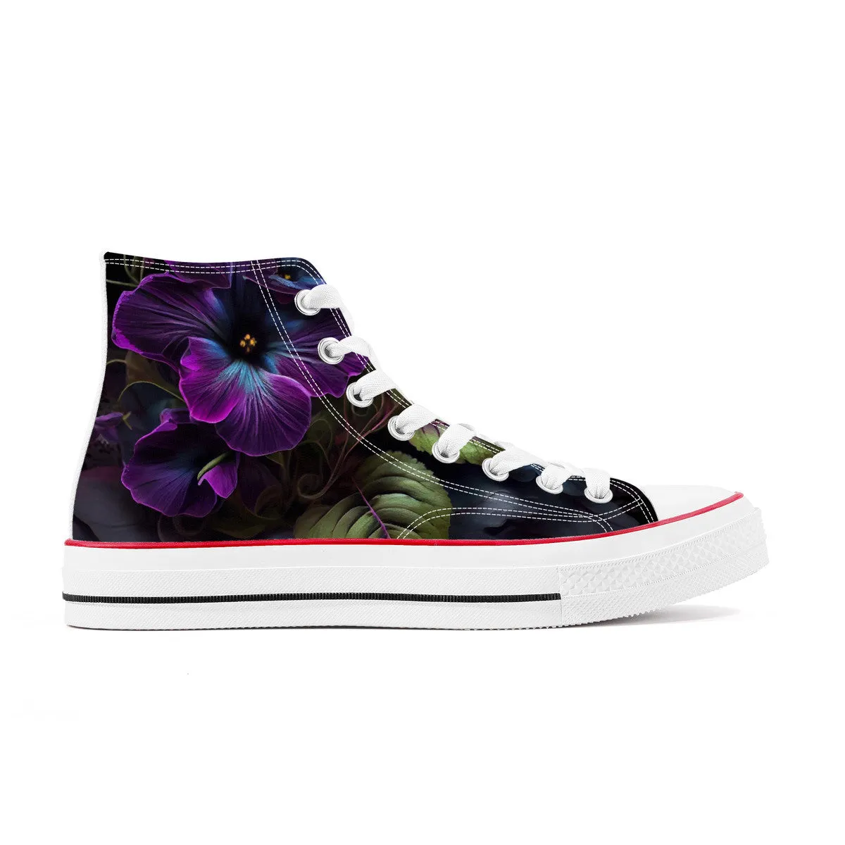 Purple Hibiscus High Top Canvas Shoes