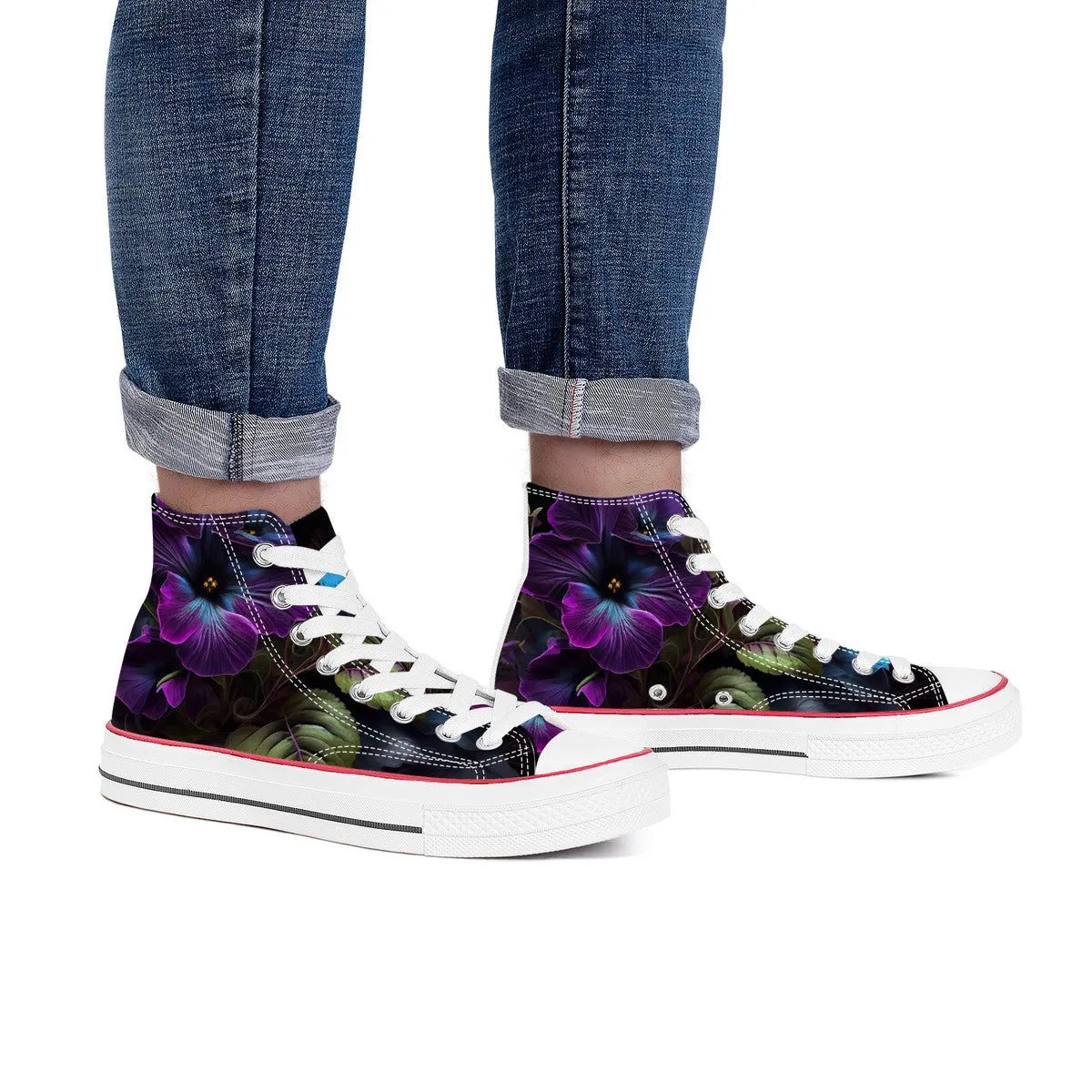 Purple Hibiscus High Top Canvas Shoes